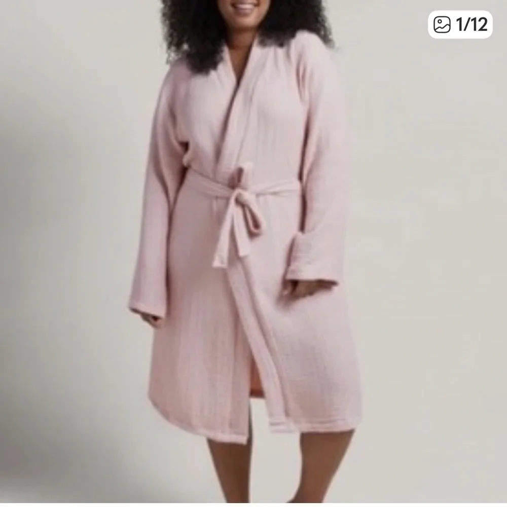 PARACHUTE Cloud Turkish Cotton Waffle Knit Belted Gauzy Unisex Pink Robe, Small